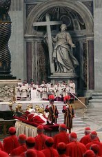 Pope John Paul II lying in state in the Clementine Hall of the Apostolic Palace